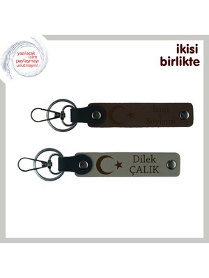 Kayınbiradere Milli Temalı Armağan – Ay Yıldızlı Kişisel Anahtarlık Seti, Koyu Kahve-Kül Gri