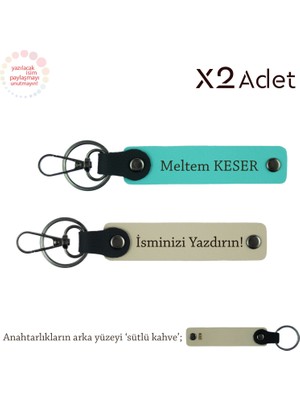 Patrona Şık Hediye, Isim & Soyisim Yazılı 2’li Anahtarlık Seti, Sütlü Kahve-Turkuaz-Sütlü Kahve
