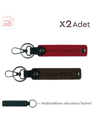 Dayıya Manevi Hediye, Isim & Soyisim Yazılı 2’li Anahtarlık Seti, Kırmızı-Koyu Kahve-Lacivert