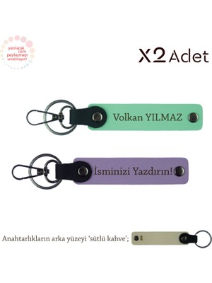 Yılbaşı Için Anlamlı Sürpriz, Isim Yazılı 2’li Anahtarlık Hediye Takımı, Mor Menekşe-Yeşil-S Kahve