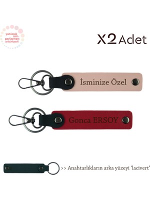 Öğretmene 14 Şubat Jest, Isim & Soyisim Kişiselleştirilmiş 2’li Anahtarlık, Yavru Ağzı-Kırmızı-Laci