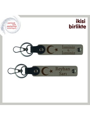 Akrabaya Bayram Ziyaretinde Sürpriz – Ay Yıldızlı Isim Yazılı Anahtarlık Hediyesi, Kül Gri-Kül Gri