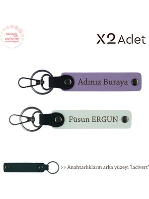 Sevgiliye 14 Şubat Armağanı, Isim Yazılı 2’li Anahtarlık Hediye Takımı, Mor Menekşe-Beyaz-Lacivert