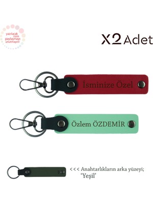 Kurumsal Çalışanlara Armağan, Isim & Soyisim Kişiselleştirilmiş 2’li Anahtarlık, Kırmızı-Yeşil-Yeşil