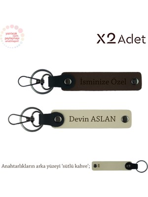 Kurumsal Şık Armağan, Isimli & Soyisimli 2’li Anahtarlık Hediye Seti, Koyu Kahve-S Kahve-Sütlü Kahve