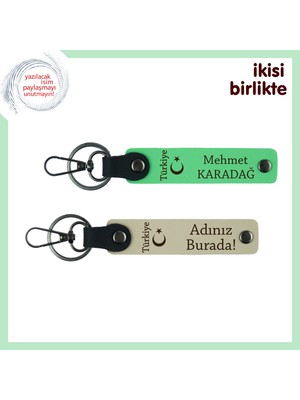 Memura Özel Hediye – Ayyıldız ve Türkiye Isimli 2’li Anahtarlık Seti, Fıstık Yeşil-Sütlü Kahve