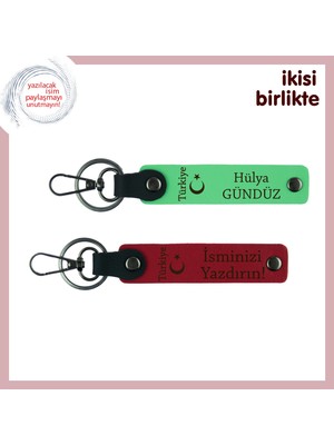 Askerden Arkadşına – Ayyıldız ve Türkiye Temalı 2’li Kişisel Anahtarlık Seti, Fıstık Yeşil-Kırmızı