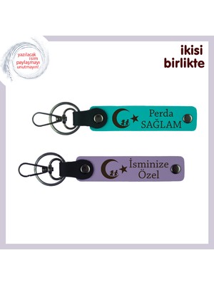 Doktora Teşekkür Hediyesi – Çocuk ve Ayyıldız Desenli Deri Anahtarlık Seti, Koyu Turkuaz-Mor