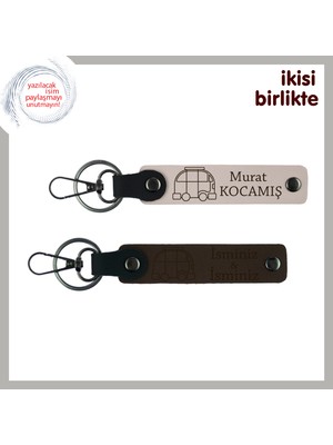 Yolda Tanışılan Kalplere Kişisel Sürpriz, Karavan Anahtarlık X2’li, Isim Yazılabilir, Pudra-K Kahve