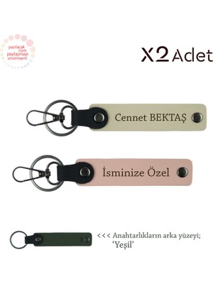 Akrabaya Yılbaşı Sürprizi, Isim & Soyisim Yazılı 2’li Anahtarlık Seti, Yavru Ağzı-Sütlü Kahve-Yeşil