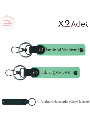 Babaya 14 Şubat Armağanı, Isim & Soyisim Kişiselleştirilmiş 2’li Anahtarlık, Yeşil-Lacivert