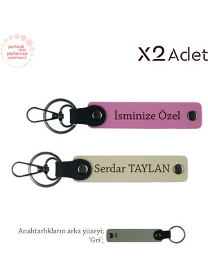 Sevgiliye 14 Şubat Sürprizi, Isimli 2’li Anahtarlık Takımı, Pembe-Sütlü Kahve-Gri