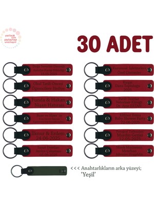 Tanıtım Amaçlı Dağıtılacak, 30'lu Set, Isim ve Marka Yazılabilir Deri Anahtarlık, Kırmızı & Yeşil