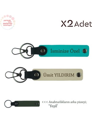 Babalar Gününe Manevi Hediye, Isim & Soyisim Yazılı 2’li Anahtarlık Seti, Koyu Turkuaz-S Kahve-Yeşil