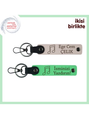 Ortak Playlist’in Simgesi Olarak Hazırlandı, Isimli Deri Anahtarlık Takımı, Pudra-Fıstık Yeşil