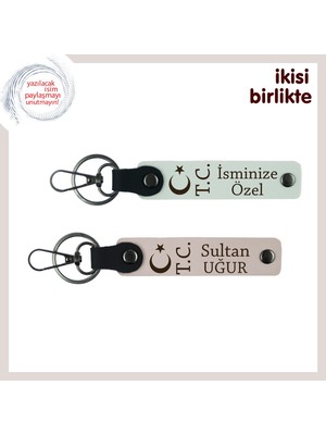 Sevgiliye Vatan Temalı Sürpriz, Ay Yıldız Tc, Kişiye Özel Anahtarlık Hediyesi 2' Li, Beyaz-Pudra