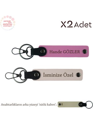 Arkadaşa Yılbaşı Hediyesi, Isimli & Soyisimli 2’li Anahtarlık Hediye Takımı, Pudra-Pembe-Sütlü Kahve