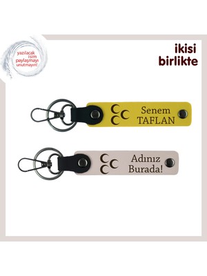 Vatan ve Aşk Bir Arada – Sevgiline Üç Hilal Desenli Kişisel Anahtarlık Seti, Sarı-Pudra