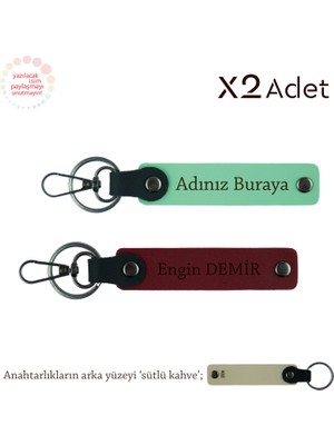Kurumsal Çalışanlara Romantik Sürpriz Isimli & Soyisimli 2’li Anahtarlık Hediye, Yeşil-Bordo-S Kahve