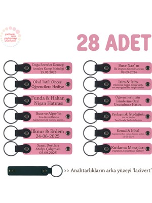 Pembe & Laci, Arkadaş Grubuna Ortak Hediye 28'li Set, Kişiselleştirilebilir Yazılı Deri Anahtarlık