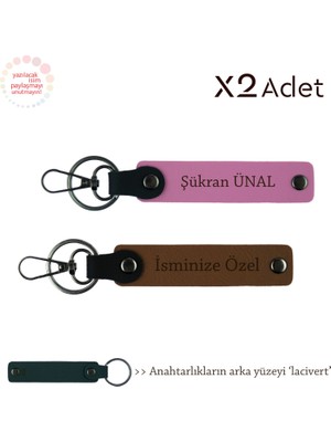 Sevgiliye Özel Hediye, Kişisel Isim & Soyisim Yazılı 2’li Anahtarlık Seti, Açık Kahve-Pembe-Lacivert
