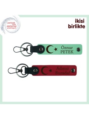 Öğretmenler Günü Için Anlamlı Hediye Ay Yıldız Temalı – Isimli Anahtarlık Seti, Açık Yeşil-Kırmızı