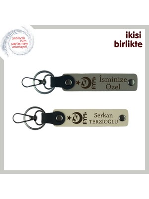 Askerlere Özel Hediye, Ayyıldız Kurt Göktürk Desenli Isim Yazılabilir Anahtarlık Takım, Gri-S Kahve