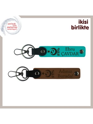 Anı Niteliğinde Unutulmaz Hediye – Ayyıldız Kurt Göktürk Kişisel Anahtarlık Seti, Koyu Turkuaz-Kahve