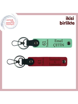 Kökenine Bağlı Olanlara Şık Hatıra, 61 Trabzon ve Isim Yazılı Hediye Anahtarlık, Açık Yeşil-Kırmızı