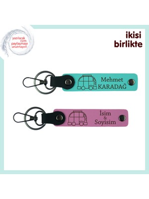 Karavan Sever Takımlere Ortak Hatıra, Deri Anahtarlık Takımı Isim Yazılabilir, X2' Li, Turkuaz-Pembe