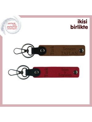 Sürprizlerle Dolu Armağan Türk Yazısı Temalı, Isimli 2’li Hediye Anahtarlık, Kahve-Kırmızı