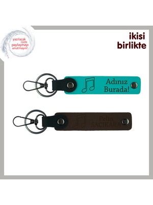 Sevgilinizle Ortak Anılara Melodik Dokunuş, Kişiye Özel Anahtarlık Seti, Koyu Turkuaz-Koyu Kahve
