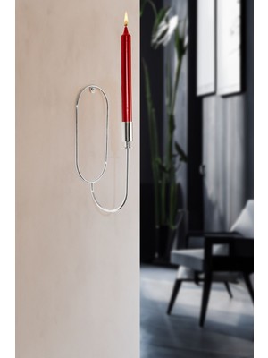 Elips Metal Duvar Şamdanı Şık Dekoratif Mumluk, Paslanmaz Gümüş Kaplama