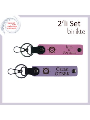 Ortak Yönünüzü Temsil Eden Tasarım, Gemi Dümeni Motifli Anahtarlık Seti, Pembe-Mor Menekşe