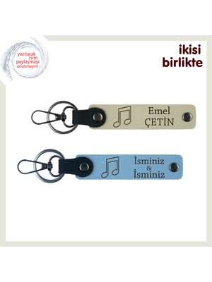 Sevgilinizle Ortak Anılara Melodik Dokunuş, Kişiye Özel Anahtarlık Seti, Sütlü Kahve-Gök Mavi