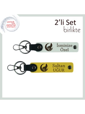 Asker Adayına Veda Hediyesi – Bozkurt ve Ayyıldız, Isme Özel 2’li Anahtarlık Seti, Beyaz-Sarı