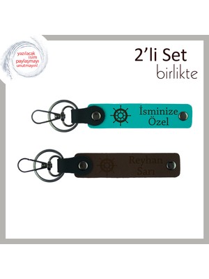 Yolculukların Ortak Anısı Olarak, Eşe Gemi Dümeni Desenli Anahtarlık Takımı, Koyu Turkuaz-Koyu Kahve