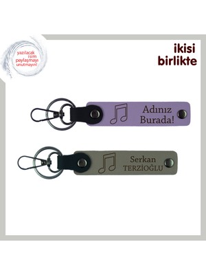 Ortak Anılarınızı Ezgiyle Taşıyacak Tasarım, Kişisel Deri Anahtarlık Takımı, Mor Menekşe-Kül Gri