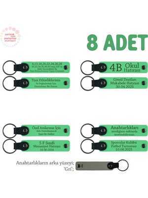 Sınıf Öğrencilerinden Öğretmene Anlamlı Hediye, 8'li Set, Isim Yazılabilir Anahtarlık, F Yeşil & Gri