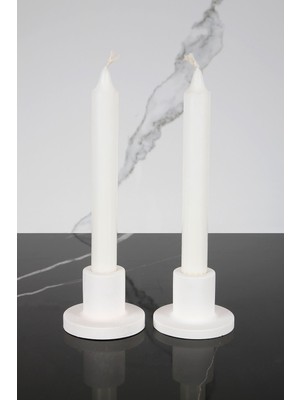 Iki Parça Beton El Yapımı Modern Mumluk, Şamdan, Beyaz Renk