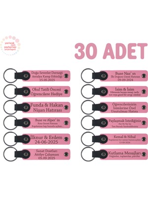 Pembe, Plates Stüdyosuna Özel Tasarım Isimli Anı Anahtarlık 30’lu Set, Müşterilere Kurumsal Hediye
