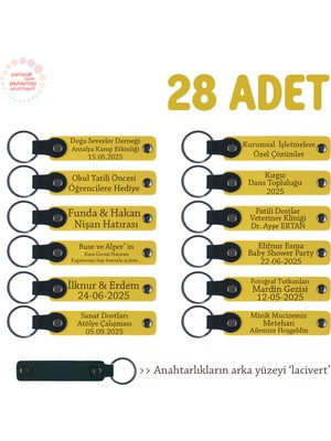 Sarı & Laci, Tüm Aile Bireylerine Ortak Hatıra, 28’li Set, Üzerine Isim Yazılabilen Deri Anahtarlık