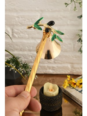 Zeytin Dali Figürlü Metal Mum Söndürücü, Altın Renkli Dekoratif Aksesuar