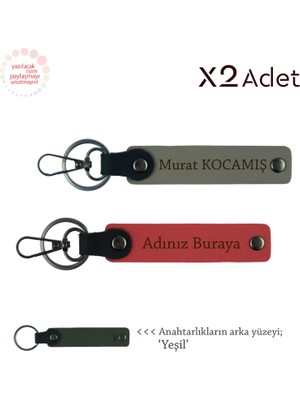 14 Şubat Armağanı, Isim & Soyisim Kişiselleştirilmiş 2’li Anahtarlık, Nar Çiçeği-Kül Gri-Yeşil