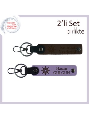 Dostlukları Güçlendiren Hediye, Gemi Figürlü Kişisel Anahtarlık Seti, Koyu Kahve-Mor Menekşe