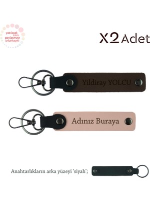14 Şubat Armağanı, Isim & Soyisim Kişiselleştirilmiş 2’li Anahtarlık, Yavru Ağzı-Koyu Kahve-Siyah