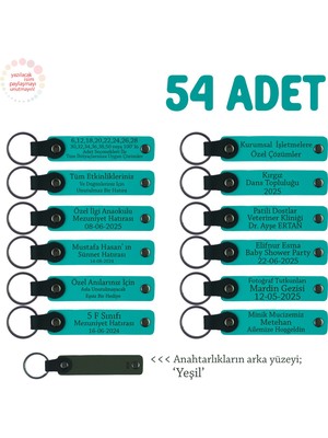 Sevdiklerinize Düğün Hediyesi, Isim Mesaj Yazılabilen 54' Lü Anahtarlık Seti, Koyu Turkuaz & Yeşil