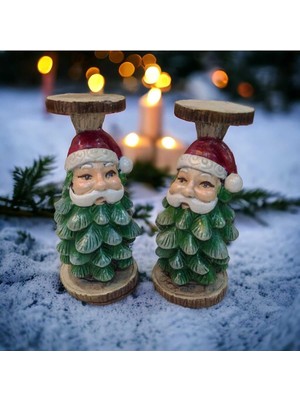 Yeşil Noel Baba Şamdan ve Mumluk 2'li Set, Şık ve Kullanışlı Dekor Seçeneği