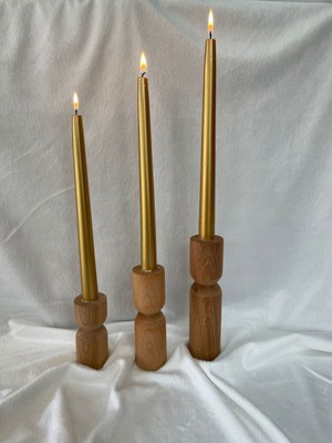 Bej Ahşap 3'lü Mumluk Seti, Şık ve Doğal Dekorasyon Için Ideal