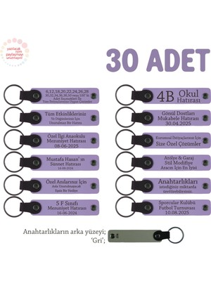 Plates Stüdyosuna Özel Tasarım Isimli Anahtarlık 30’lu Set, Müşterilere Hediye, Mor Menekşe & Gri
